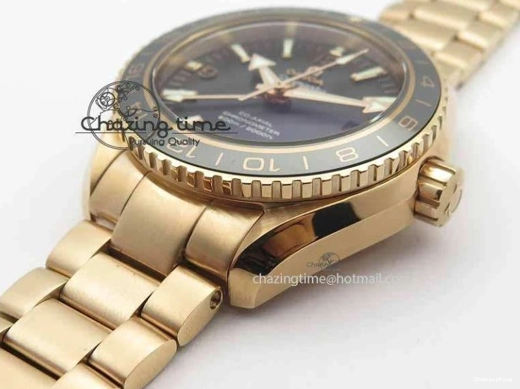 1221 Efficient Planet Ocean GMT 43.5mm RG V6F 1:1 Best Edition Black Dial On RG Bracelet A 8182